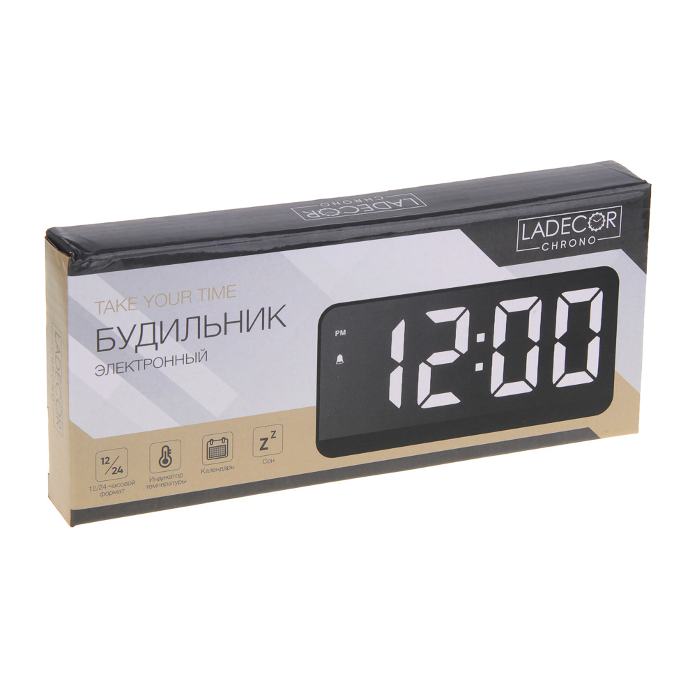 LADECOR CHRONO Будильник электронный, 16,5x1,5x8 см, АВС пластик, 3xAАA, оправа цвет черный, арт.№ 529-309