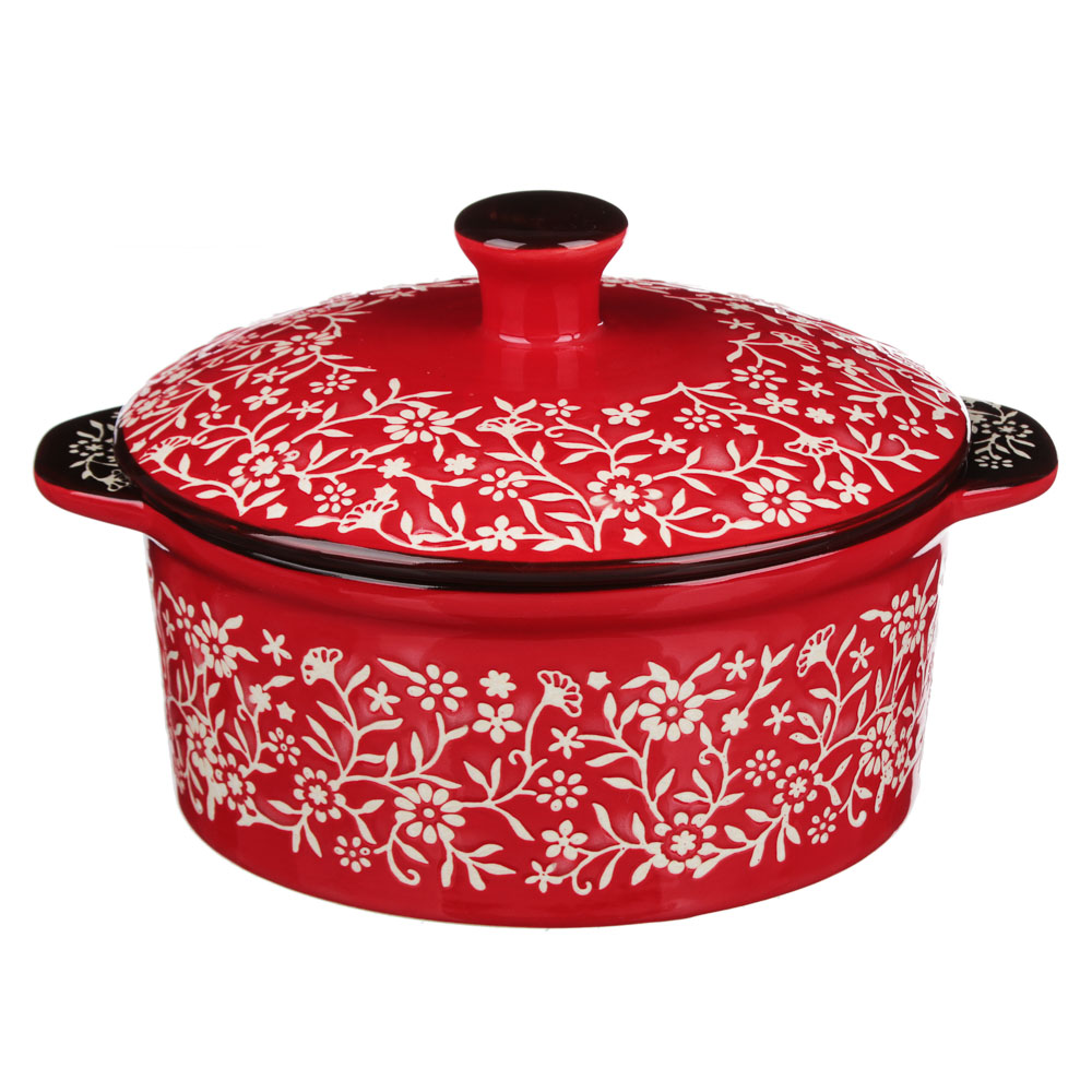 MILLIMI Горшочек с крышкой для запекания и сервировки, керамика, 16,5х13,5х10см, 480мл, красный, арт.№ 826-330