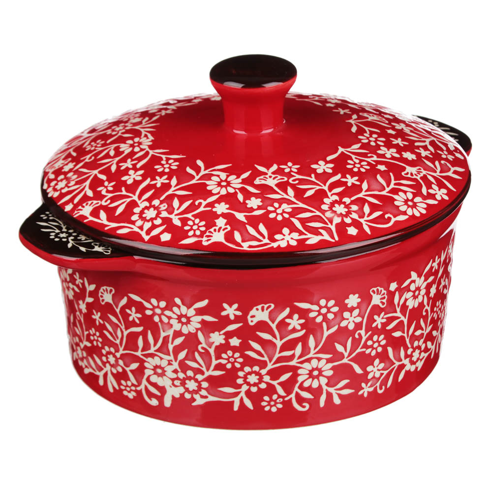 MILLIMI Горшочек с крышкой для запекания и сервировки, керамика, 16,5х13,5х10см, 480мл, красный, арт.№ 826-330