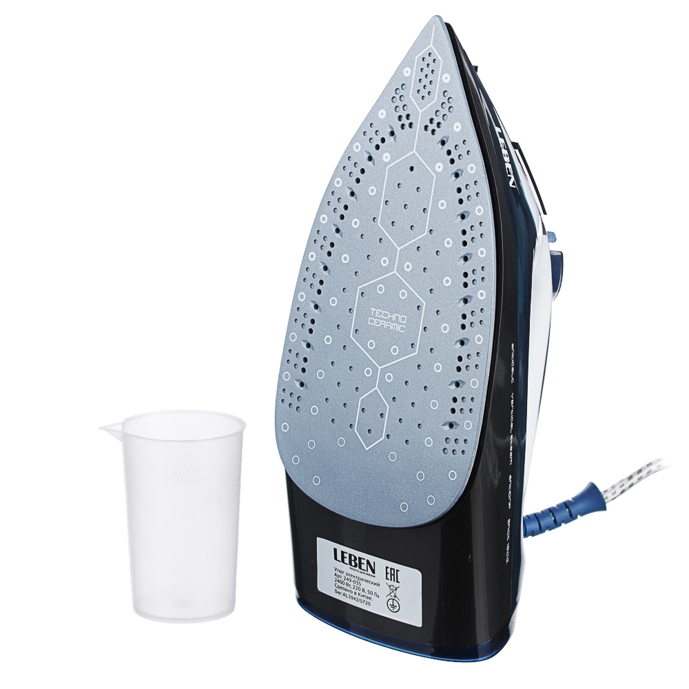 LEBEN Утюг с отпаривателем 2400 Вт, подошва - керамика, арт.№ 249-035