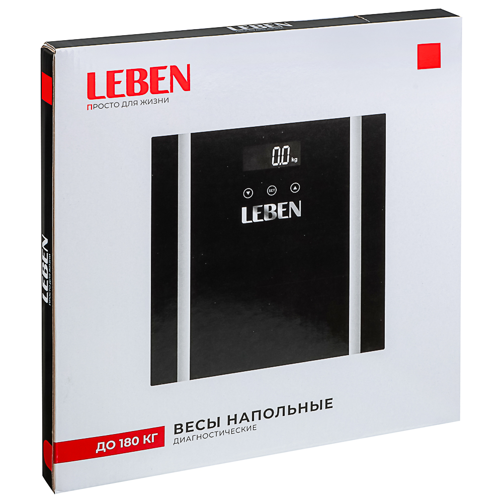 LEBEN Весы напольные диагностические, макс.нагр. до 180кг., 30х30х2,5см, арт.№ 252-659