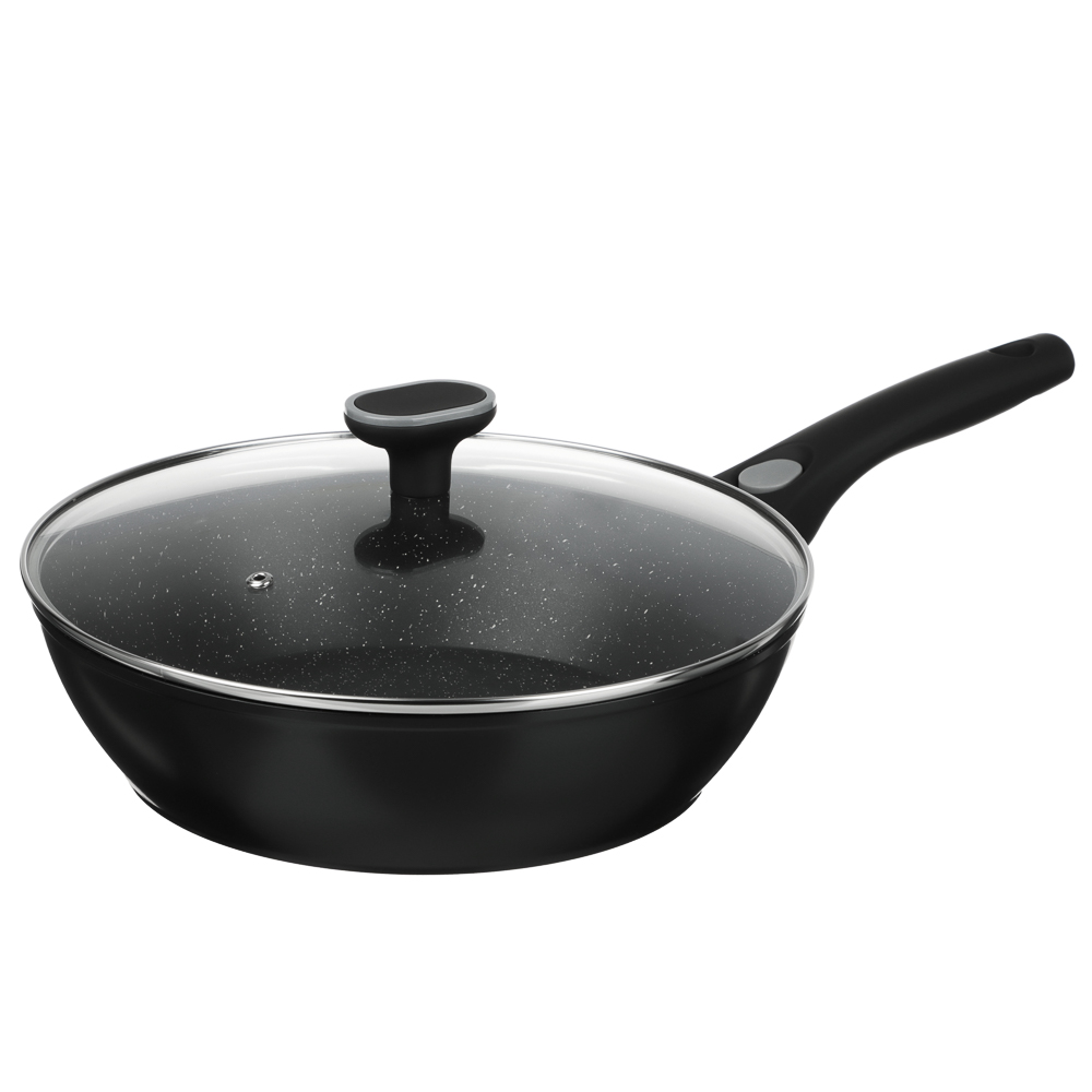 Сковорода глубокая литая тм SATOSHI Оникс с крышкой d28см, антипр.покр. мрамор, съем. ручка, индук., арт.№ 846-777