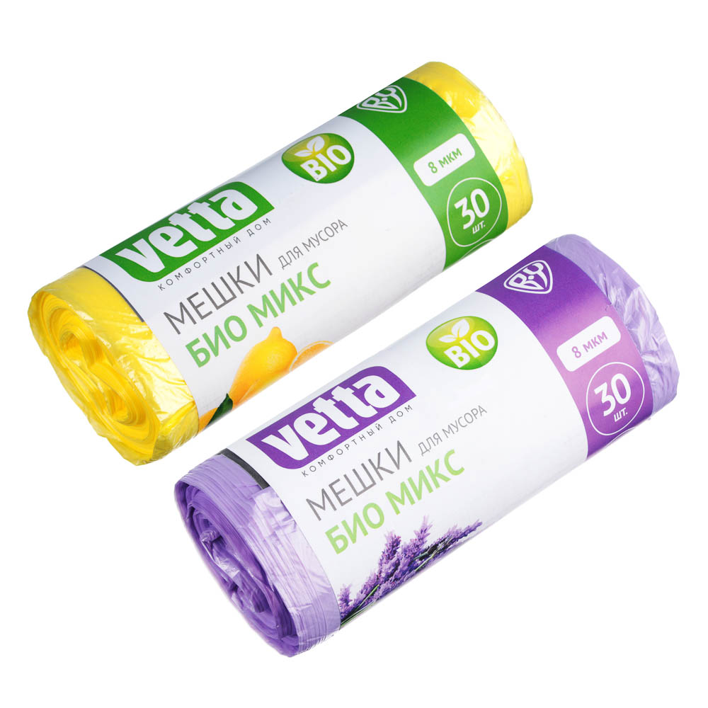 VETTA Мешки для мусора БИО 30 л., 30 шт., эконом, 4 аромата (ваниль, клубника, лимон, лаванда), арт.№ 449-081