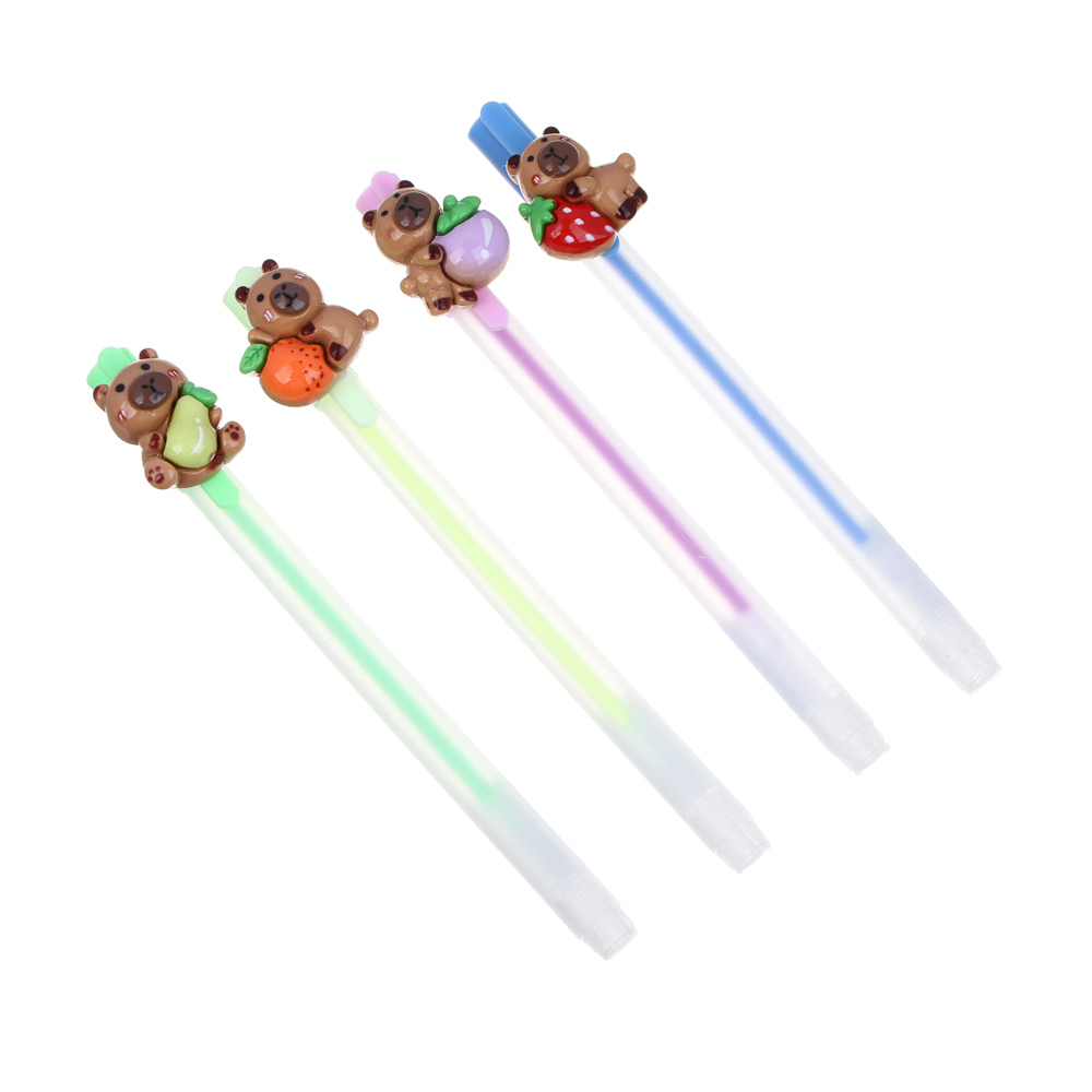 Ручка гелевая цветная, фигурка на клипе "Капибара", 4 цвета чернил, 4 дизайна, арт.№ 591-217