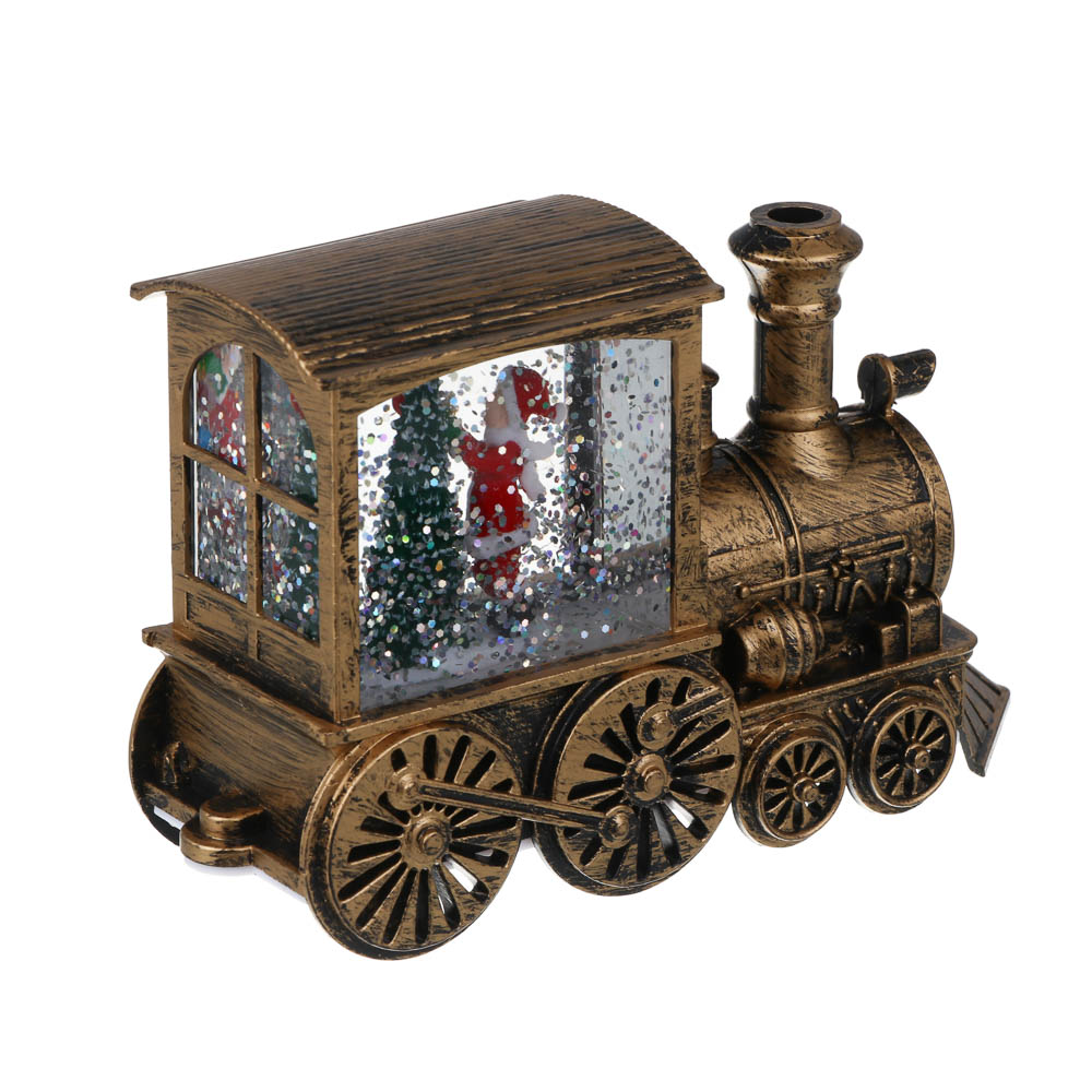Светильник декор.LED тм СНОУ БУМ в виде паровоза со снегом, 13,5x5x8,5см, PC, ABS, вода,3хAG13,2диз., арт.№ 392-140