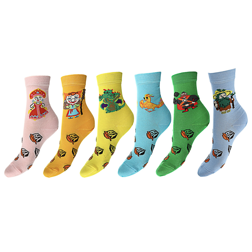 BY Сказки Носки детские с рисунком, размер 20-22, х/б-85%, ПА-12, эластан-3%, 6 видов, арт.№ 585-037