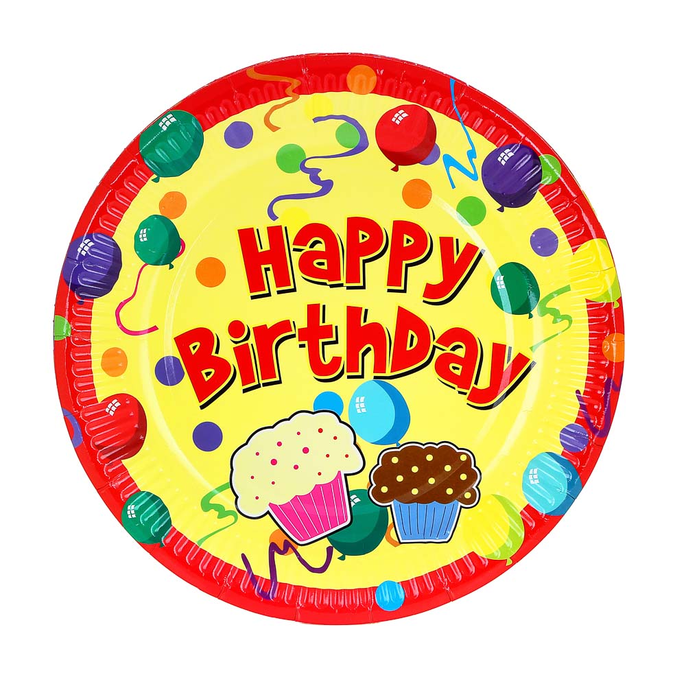 Набор тарелок 10шт, бумажные с ламинацией, d23,5см, "Веселый праздник", 5 видов, арт.№ 437-187