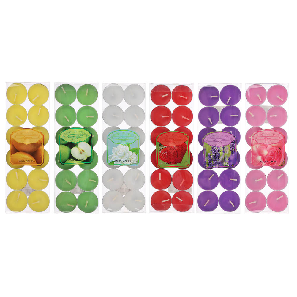 Набор ароматизированных свечей в капсулах 12шт, металл, парафин, 3 цвета, арт.№ 508-463