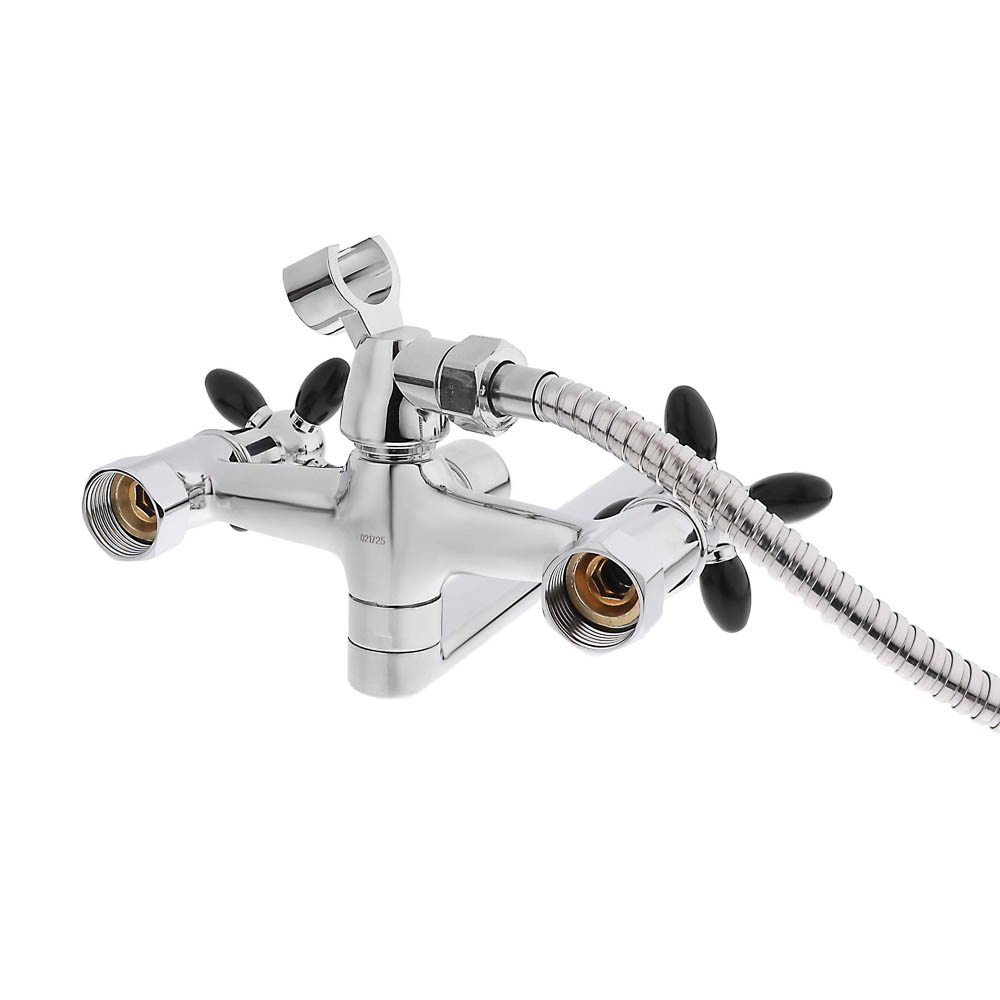 СоюзКран Смеситель для ванны с душем, прямой излив 30см, кер. кр-б. 1/2, цинк, хром/черный SK08-P243, арт.№ 567-170