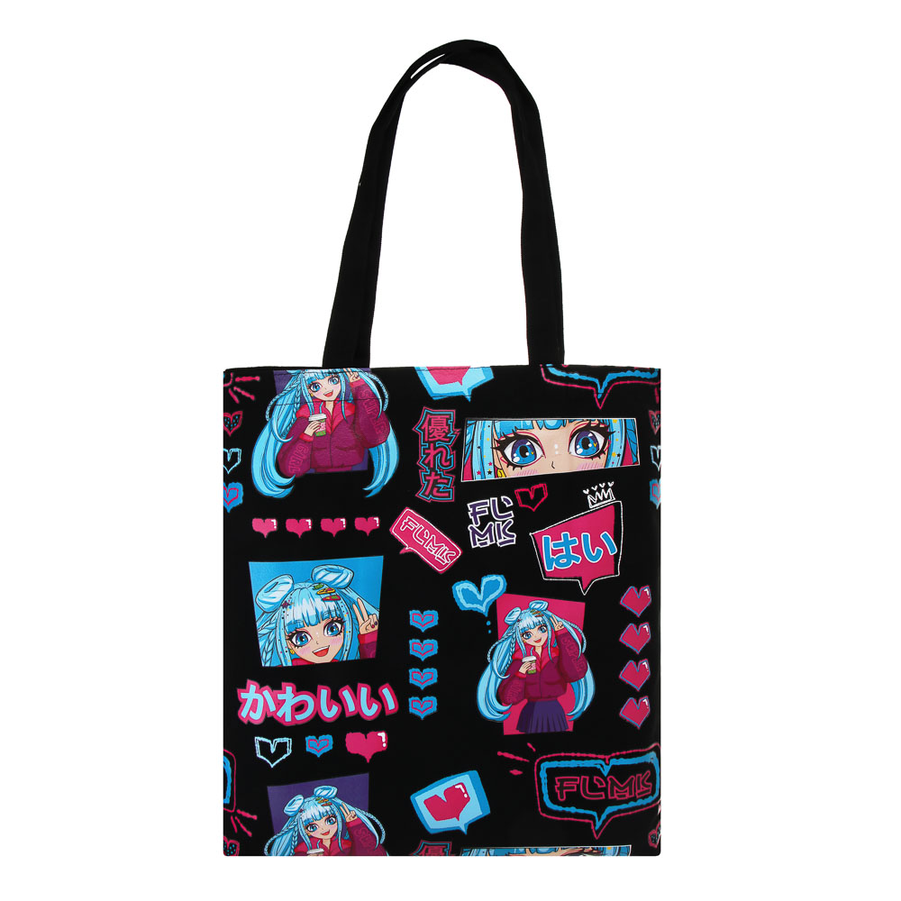 Аниме Сумка-шоппер, 38x42см, внутр.карман, ручки 58 см, черный ПЭ под ткань, арт.№ 090-075