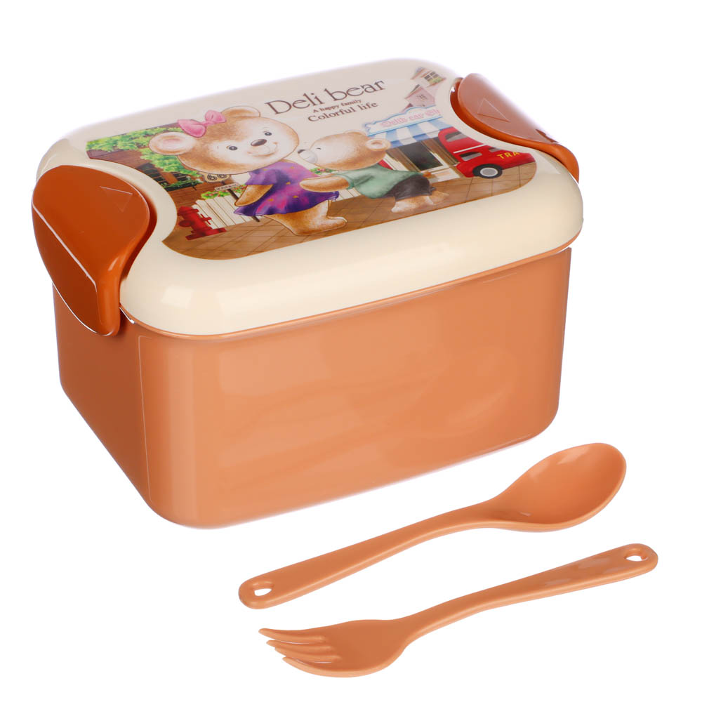 Ланчбокс с ложкой и вилкой "Медвежата", 500мл, полипропилен, арт.№ 829-204