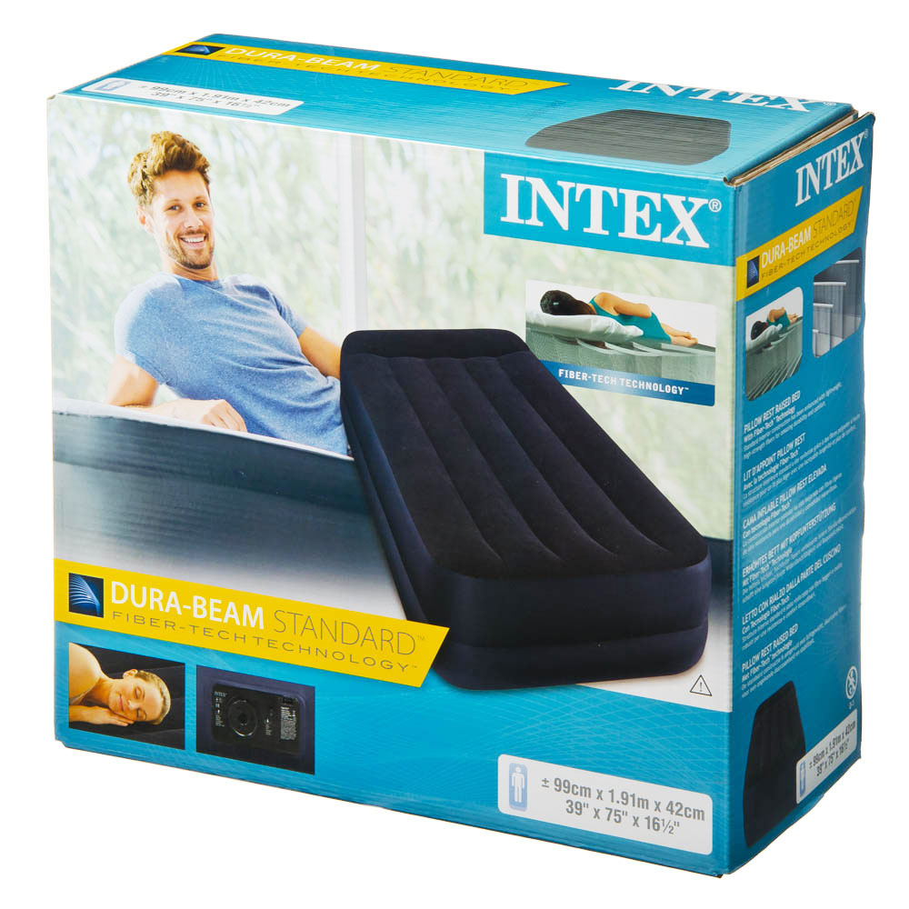 INTEX Матрас надувной флок Твин, 99х191х42см, с высоким подголовником, встр.электронасо, 64122ND, арт.№ 108-009
