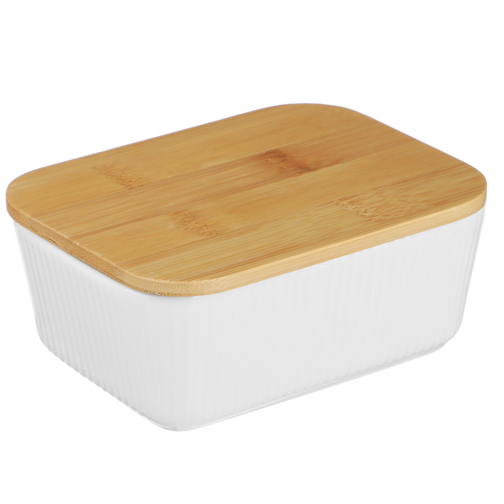 Масленка тм MILLIMI, 14х10х6,1см, фарфор, бамбук, арт.№ 816-277