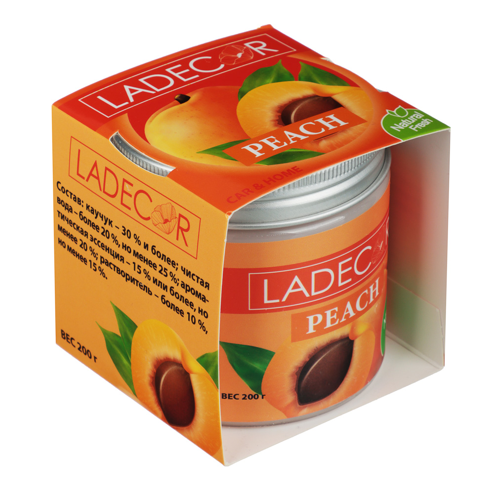 LADECОR Ароматизатор для дома и авто,гелевый,200г, лаванда,новая машина,одеколон,ананас,лимон,персик, арт.№ 425-250