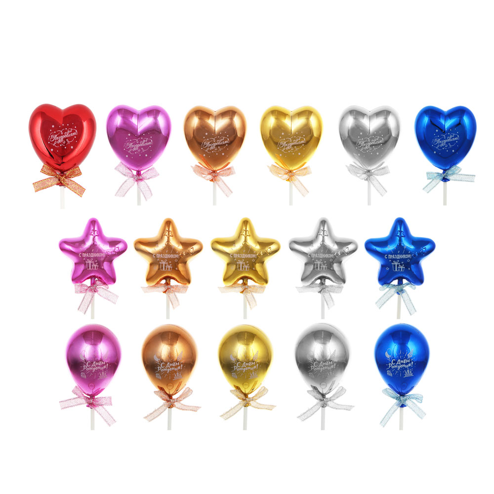 FNtastic Декор для торта в виде сердца, шарика, звезды, 19см, пластик, бумага, 3 дизайна, арт.№ 530-235