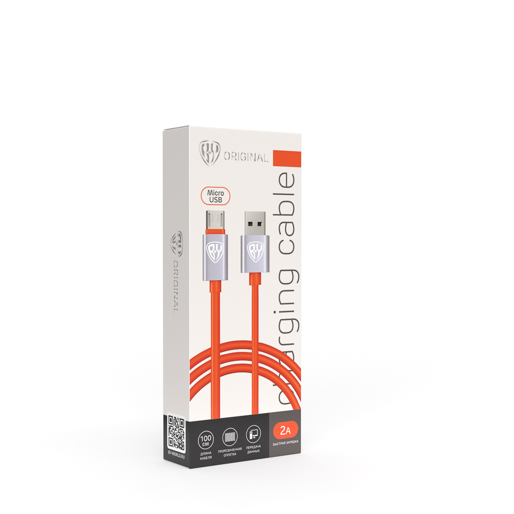 Кабель для зарядки USB(A)-microUSB BY Orange, 1м, 2А, оранжевый, арт.№ 470-026