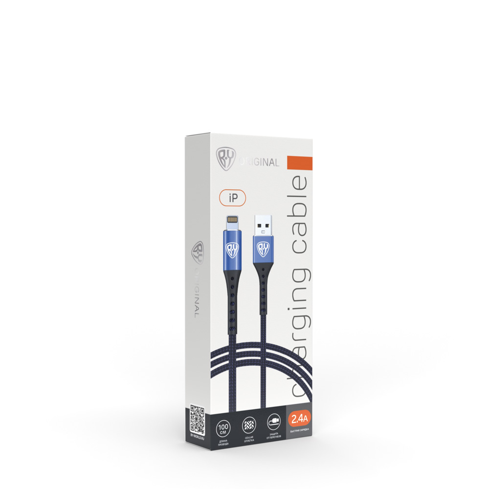 Кабель для зарядки USB(A)-iP BY Адреналин, 1м, 2.4А, Быстрая зарядка, синий, арт.№ 931-234