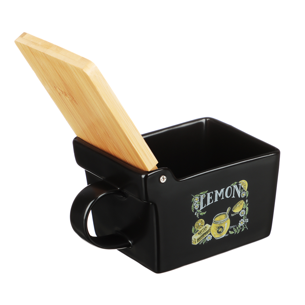 MILLIMI Лимонный курд Банка для соли, 300мл, 15,5х9х7,5см, керамика, бамбук, арт.№ 824-636