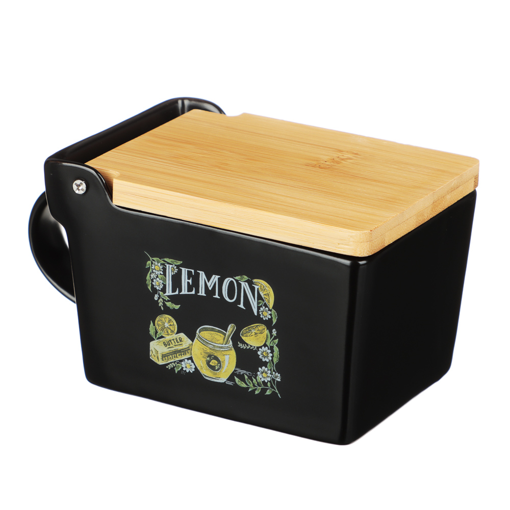 MILLIMI Лимонный курд Банка для соли, 300мл, 15,5х9х7,5см, керамика, бамбук, арт.№ 824-636