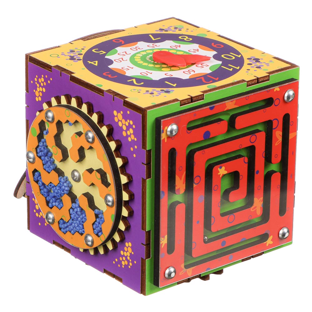 Куб Бизиборд "Раннее развитие", фанера, 10х10см, 2 дизайна, арт.№ 262-467