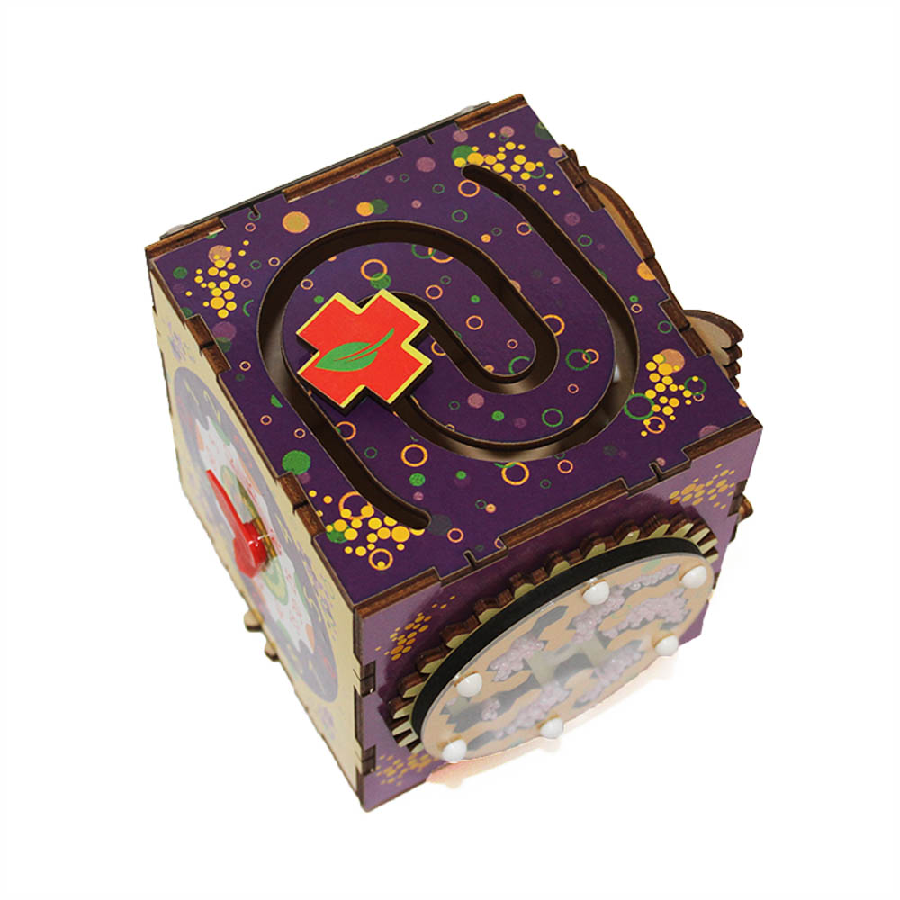 Куб Бизиборд "Раннее развитие", фанера, 10х10см, 2 дизайна, арт.№ 262-467