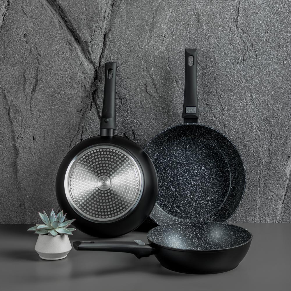 SATOSHI Оникс Сковорода глубокая литая d28см, антипригарное покрытие "мрамор", съемная ручка, индукц, арт.№ 846-319