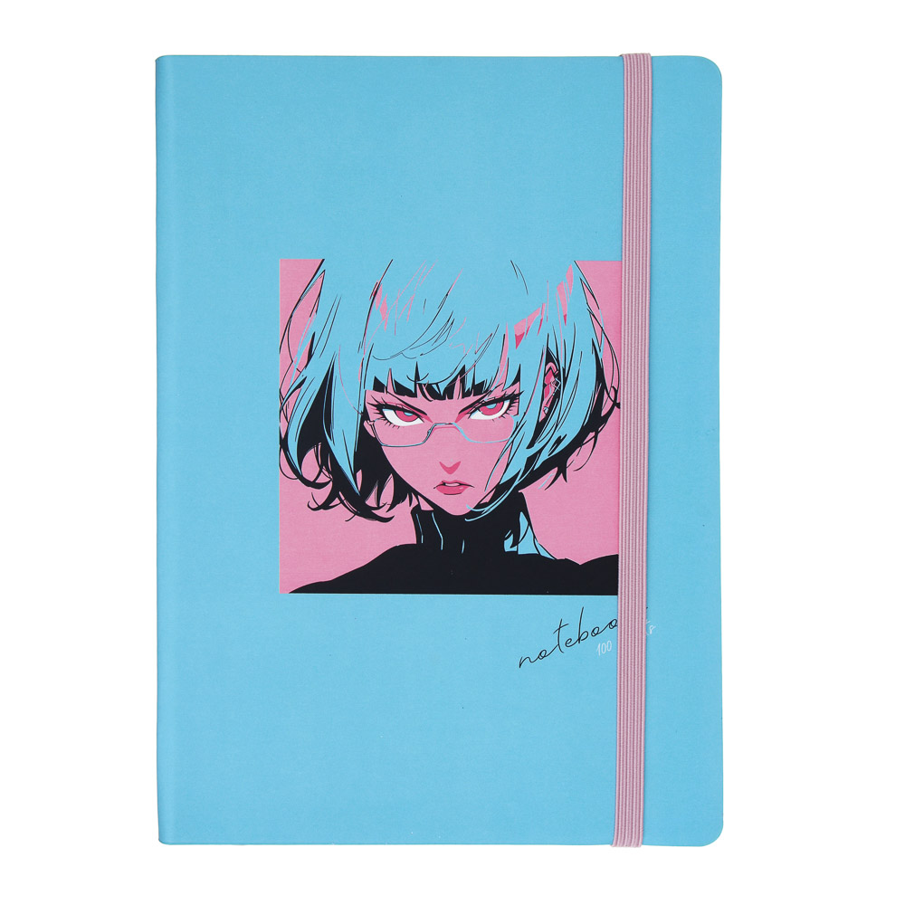 Бизнес-блокнот "АНИМЕ" А5, 192 страницы, гибкая обложка, искусственная кожа, цветной срез, резинка, 2 закладки, 3 дизайна, арт.№ 572-278