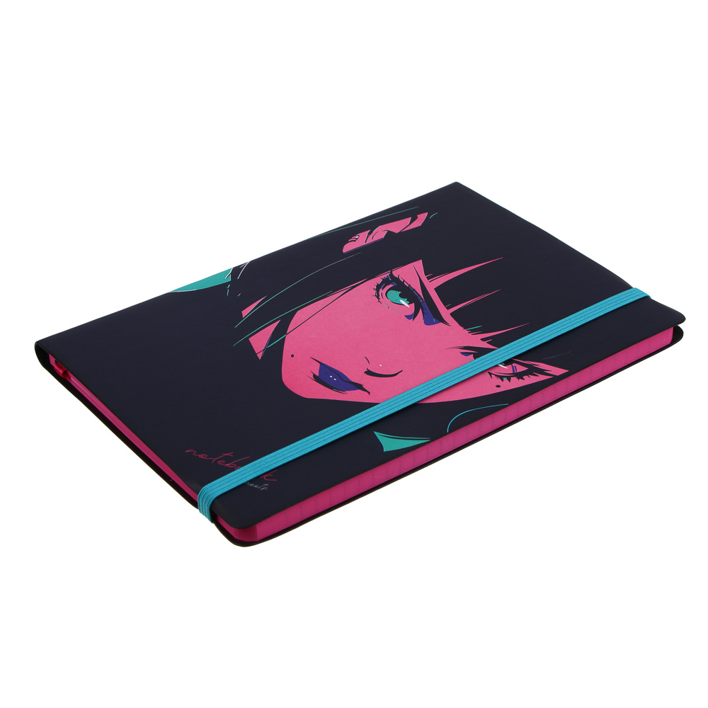 Бизнес-блокнот "АНИМЕ 1" А5, 192 страницы, гибкая обложка искусственная кожа, цветной срез, резинка, 2 закладки, арт.№ 572-279