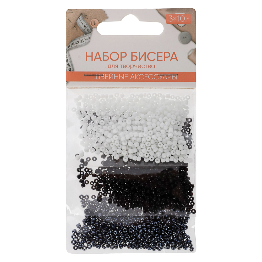 Набор бисера для творчества, 3x10гр, пластик, 4 цвета, арт.№ 366-237
