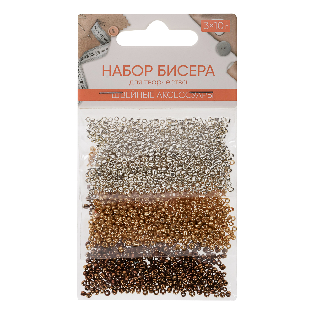 Набор бисера для творчества, 3x10гр, пластик, 4 цвета, арт.№ 366-237