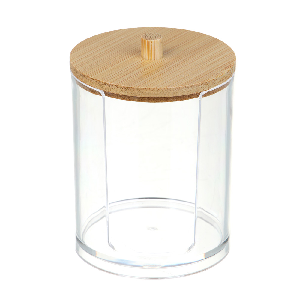 Органайзер для ватных дисков с бамбуковой крышкой ЮНИLOOK , PS, бамбук, 8,5x7см, , ВЗ24-25, арт.№ 357-310