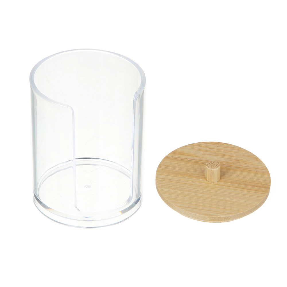 Органайзер для ватных дисков с бамбуковой крышкой ЮНИLOOK , PS, бамбук, 8,5x7см, , ВЗ24-25, арт.№ 357-310