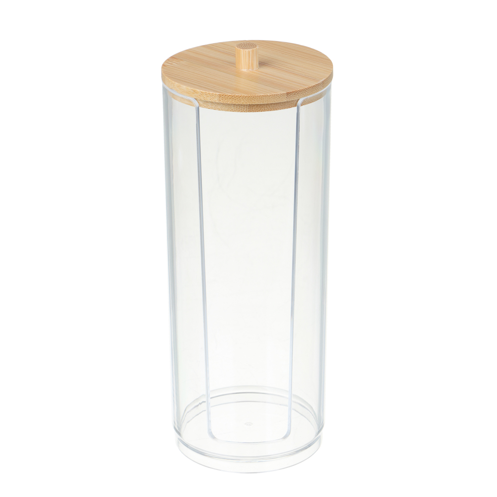 Органайзер для ватных дисков с бамбуковой крышкой ЮНИLOOK, PS, бамбук, 16,5x6,5см, ВЗ24-27, арт.№ 357-312