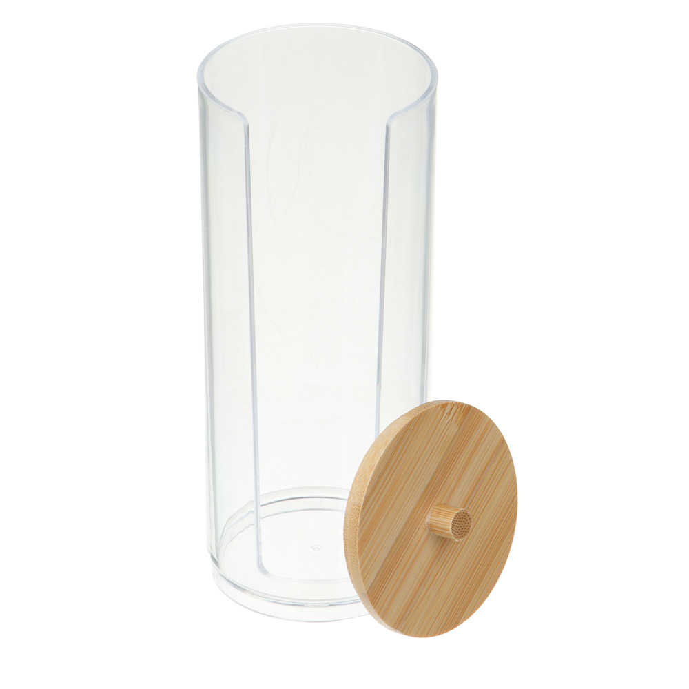 Органайзер для ватных дисков с бамбуковой крышкой ЮНИLOOK, PS, бамбук, 16,5x6,5см, ВЗ24-27, арт.№ 357-312