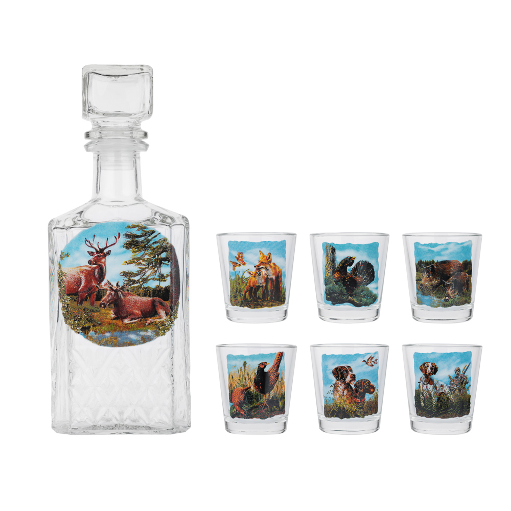 Набор Охота штоф 0,5л + стопки 50мл 6шт, стекло, с декором, арт.№ 878-736