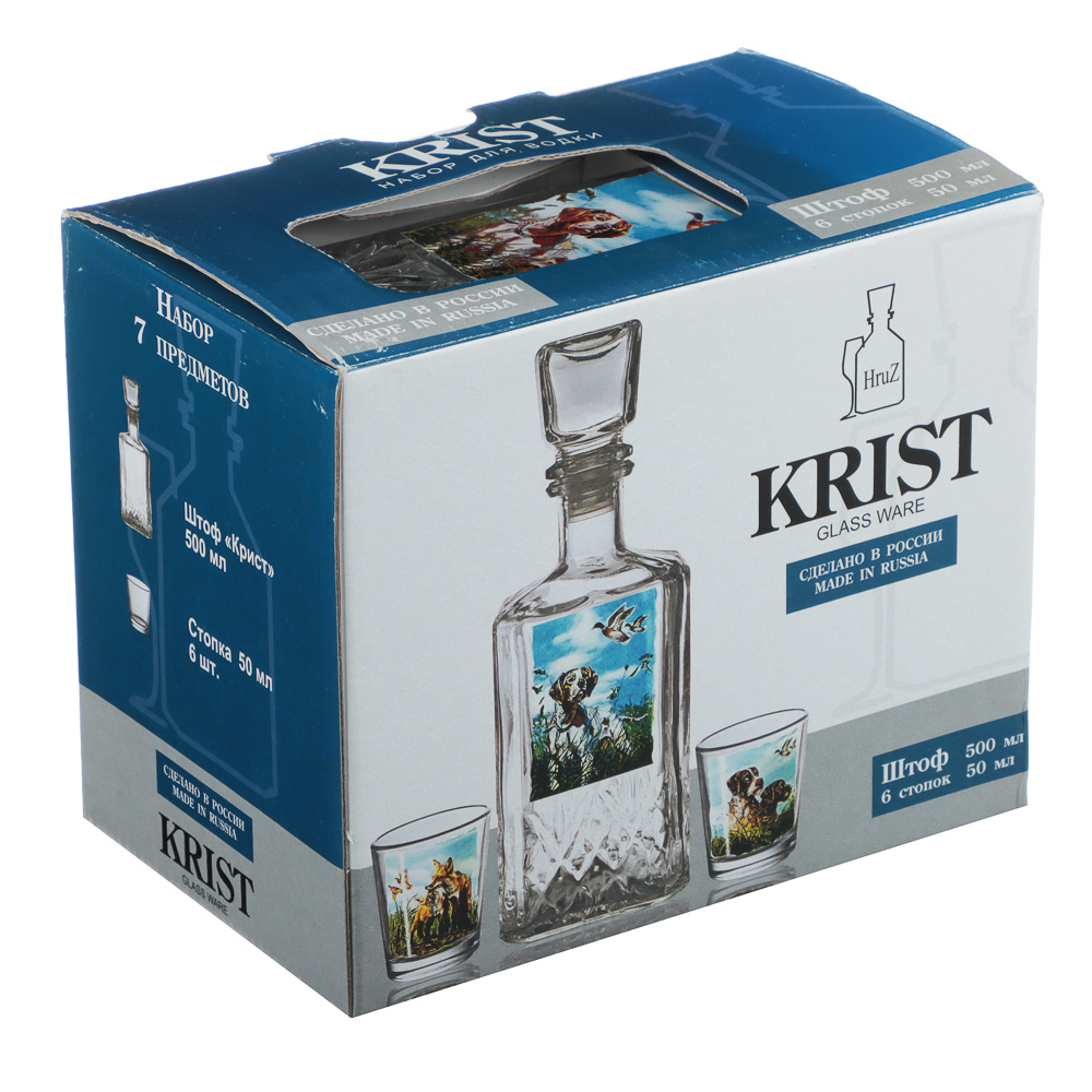 Набор Охота штоф 0,5л + стопки 50мл 6шт, стекло, с декором, арт.№ 878-736