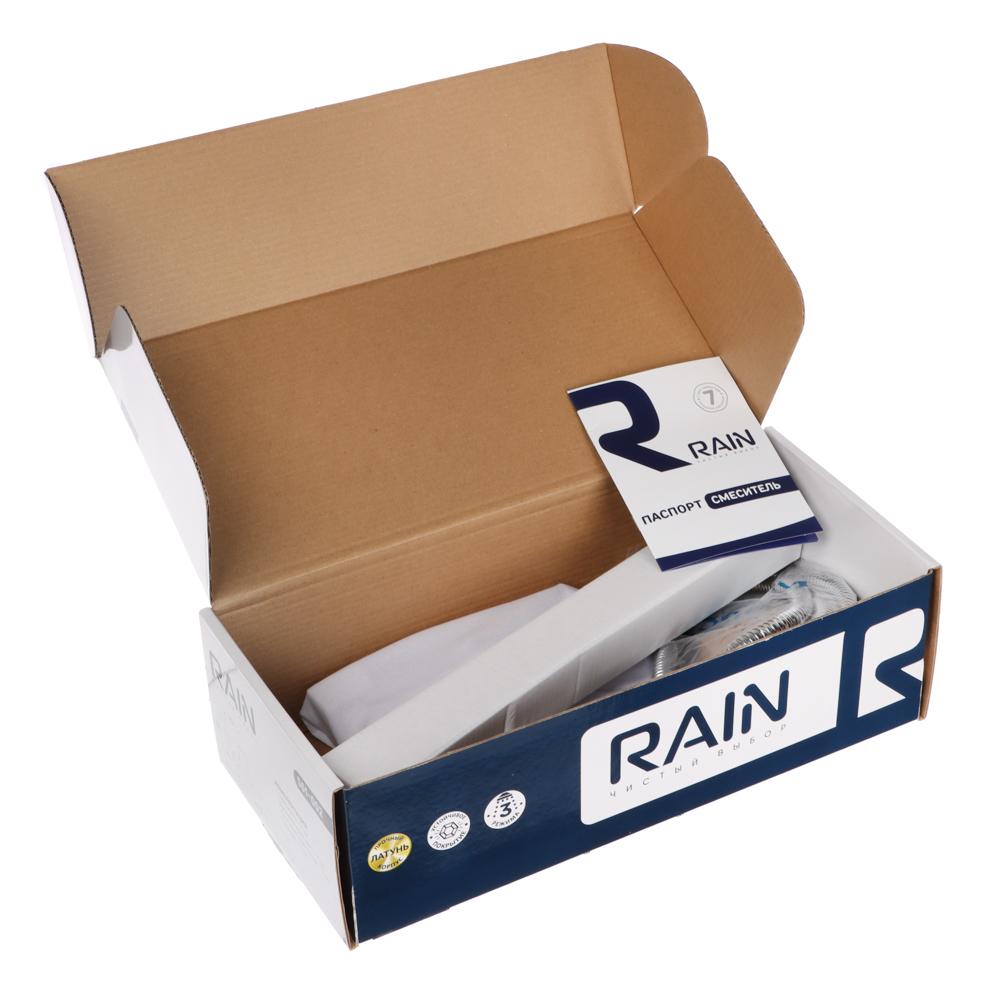 RAIN Смеситель для ванны Уран, прямой излив 35см, кранбуксы 1/2, душ. набор, ромб, латунь, хром, арт.№ 561-002