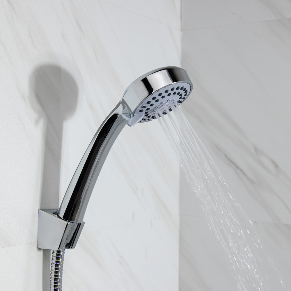 RAIN Смеситель для ванны Уран, прямой излив 35см, кранбуксы 1/2, душ. набор, ромб, латунь, хром, арт.№ 561-002