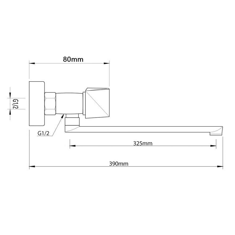 RAIN Смеситель для ванны Уран, прямой излив 35см, кранбуксы 1/2, душ. набор, ромб, латунь, хром, арт.№ 561-002