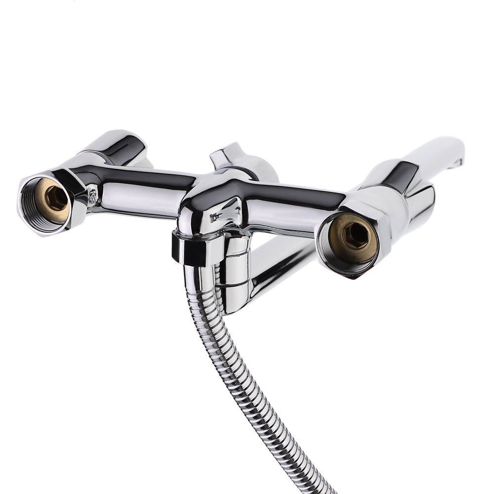 RAIN Смеситель для ванны Уран, прямой излив 35см, кранбуксы 1/2, душ. набор, овал, латунь, хром, арт.№ 561-004