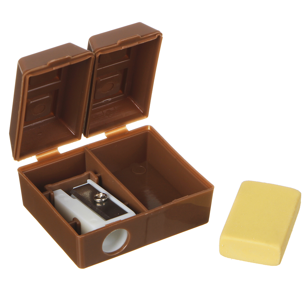 Точилка для карандашей с ластиком, в 2х-секционном корпусе в форме шоколадки, 3,5x4,3см, пластик, арт.№ 576-015