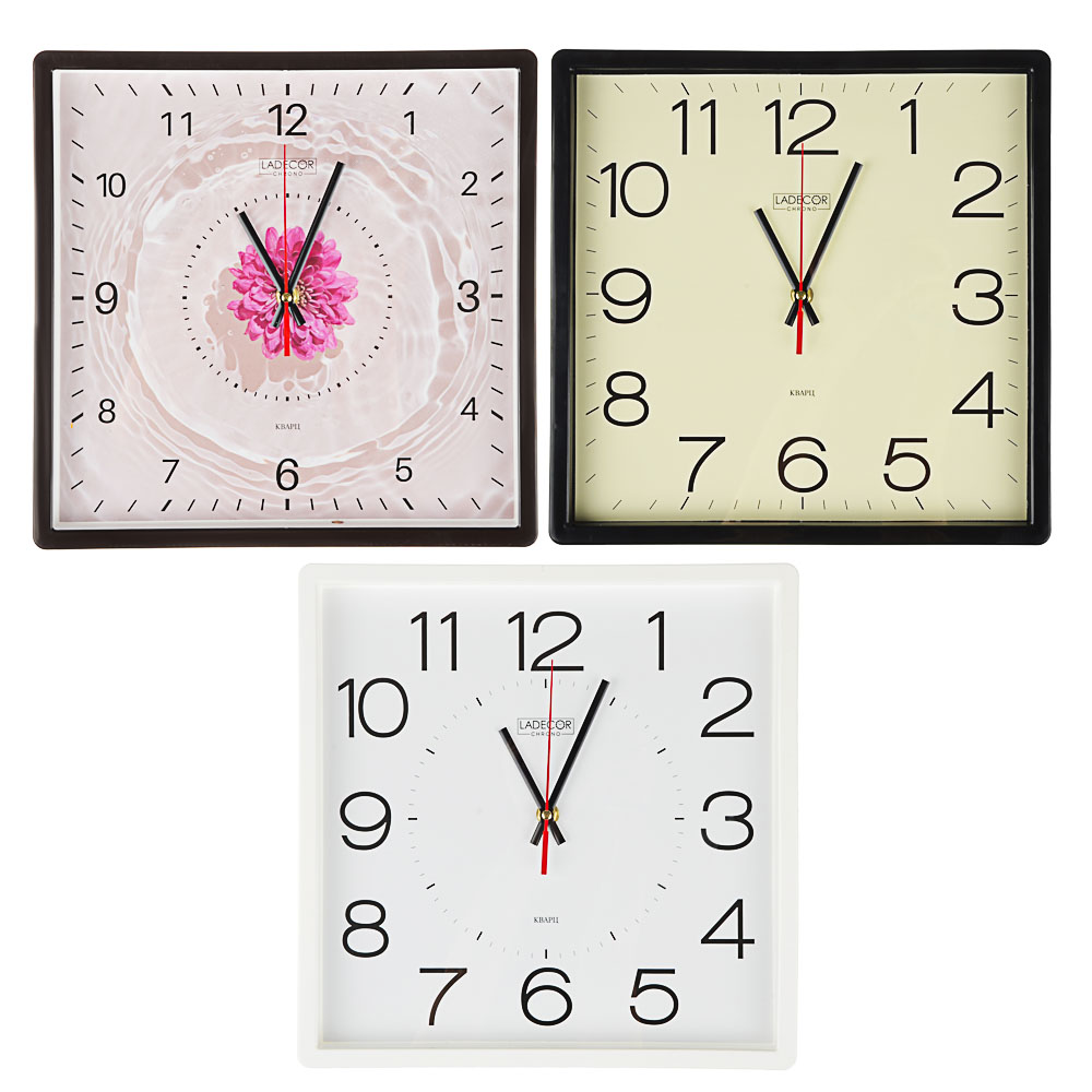 LADECOR CHRONO Часы настенные квадратные, 30х30см, пластик, 3 дизайна, арт.№ 581-810