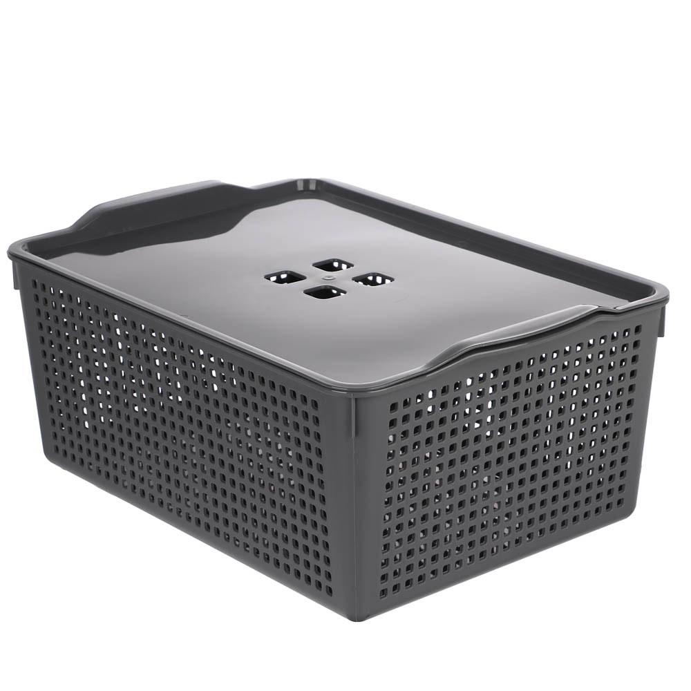 Корзинка Лофт 13л 395х272х168 мм с крышкой белый, серый, арт.№ 457-854