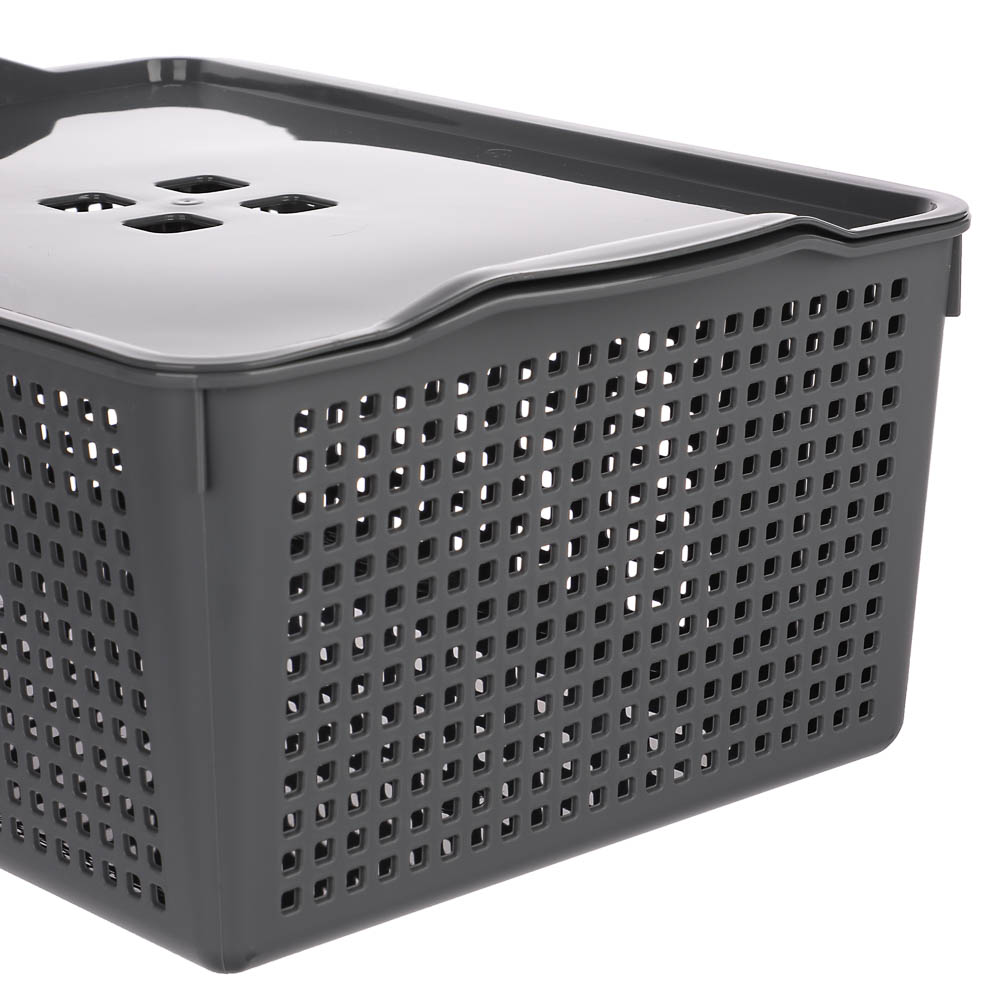 Корзинка Лофт 13л 395х272х168 мм с крышкой белый, серый, арт.№ 457-854