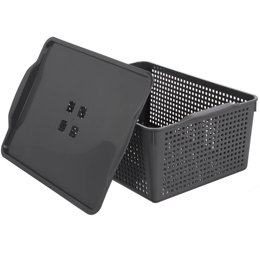 Корзинка Лофт 13л 395х272х168 мм с крышкой белый, серый, арт.№ 457-854