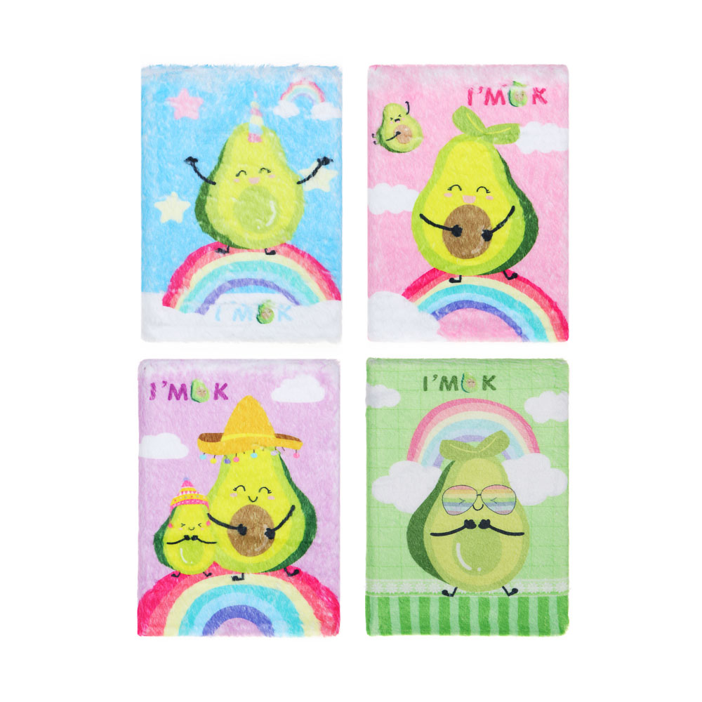 Записная книжка А5, 21х15см, 80 листов, "Авокадо", флис с цветной печатью, 4 дизайна, арт.№ 557-067