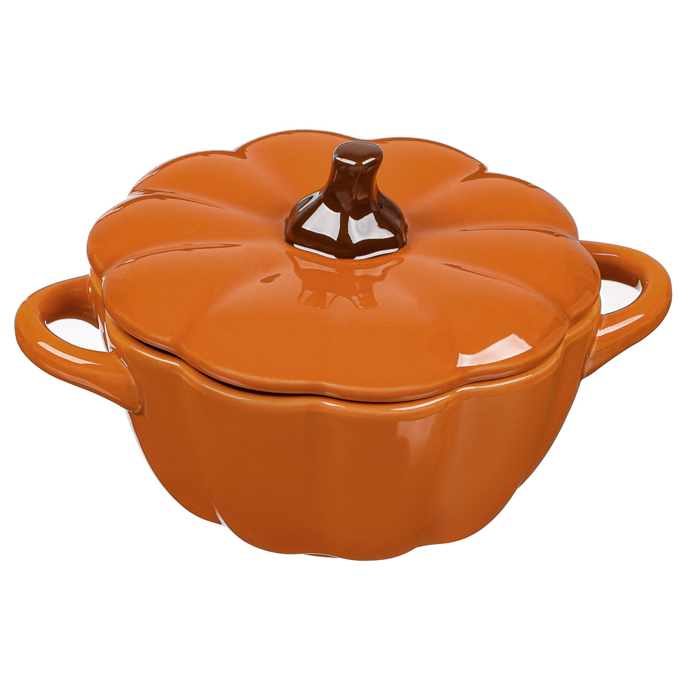 BY COLLECTION Тыква Кастрюля с крышкой для запекания и сервировки, керамика, 15х11,5х8см, 300мл, арт.№ 826-368