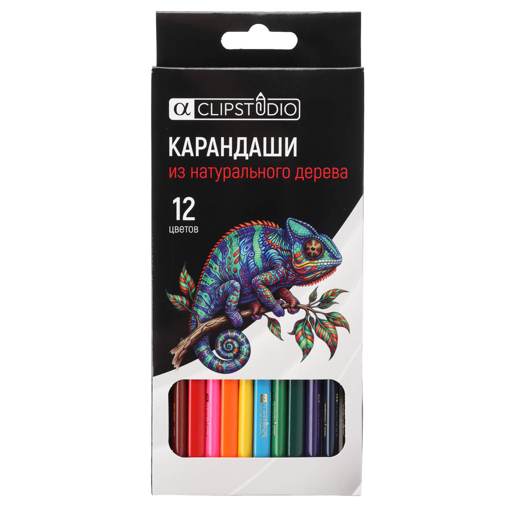 Карандаши 12цв. ClipStudio Альфа 3-гранные заточ., дерево, 2М, улучш.прокрас, к/к, ПРЕМИУМ, арт.№ 228-157