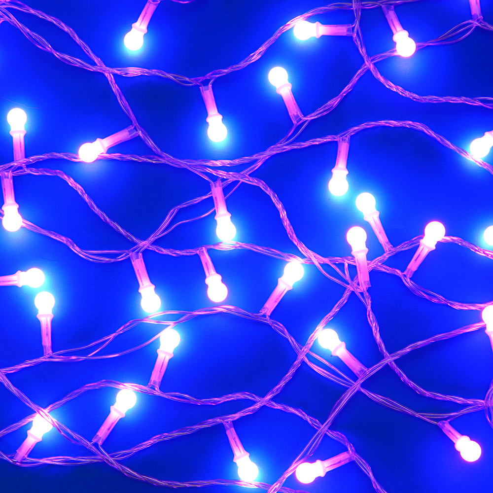 Гирлянда вьюн 10 м СНОУ БУМ, 100 LED ламп, сиреневое свечение (8 режимов), ПВХ прозрачный, 220В, арт.№ 384-204