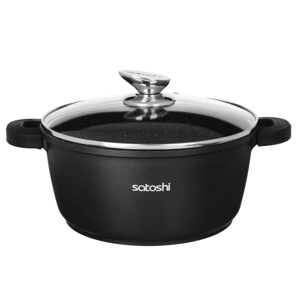 Кастрюля с крышкой 5,8 л, d26х12 см SATOSHI Лион, антипригарное покрытие мрамор, силиконовые протекторы ручек, индукция, арт.№ 846-406